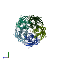 PDB entry 5hcm coloured by chain, side view.