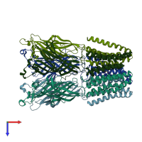 PDB entry 5hcm coloured by chain, top view.