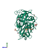 PDB entry 5hct coloured by chain, side view.