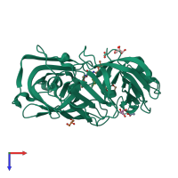 PDB entry 5hct coloured by chain, top view.