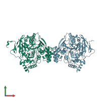 PDB entry 5hcu coloured by chain, front view.