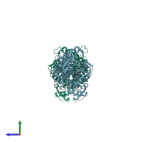 PDB entry 5hcu coloured by chain, side view.