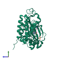 PDB entry 5hcx coloured by chain, side view.