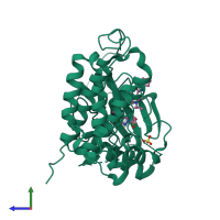 PDB entry 5hcy coloured by chain, side view.