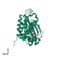 PDB entry 5hcz coloured by chain, side view.