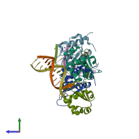 PDB entry 5hdn coloured by chain, side view.