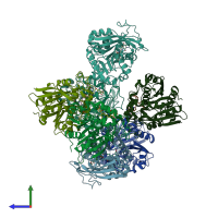 PDB entry 5hdp coloured by chain, side view.
