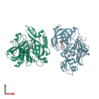 PDB entry 5hdu coloured by chain, front view.