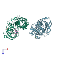PDB entry 5hdu coloured by chain, top view.