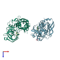 PDB entry 5hdv coloured by chain, top view.