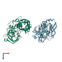 PDB entry 5hdx coloured by chain, top view.