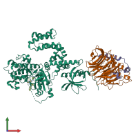 PDB entry 5he3 coloured by chain, front view.