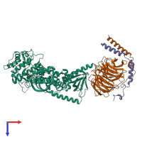 PDB entry 5he3 coloured by chain, top view.