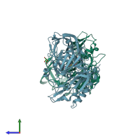 PDB entry 5he5 coloured by chain, side view.