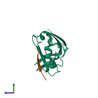 PDB entry 5hed coloured by chain, side view.