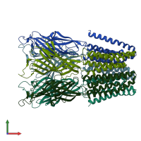 PDB entry 5heh coloured by chain, front view.
