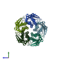 PDB entry 5heh coloured by chain, side view.