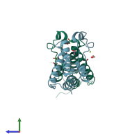 PDB entry 5hem coloured by chain, side view.