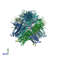 PDB entry 5heo coloured by chain, side view.