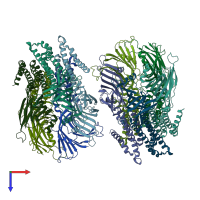 PDB entry 5heo coloured by chain, top view.