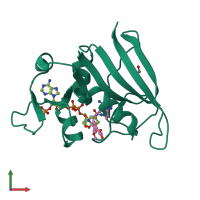 PDB entry 5hf2 coloured by chain, front view.
