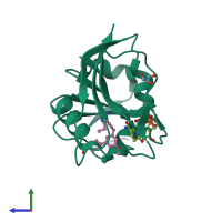PDB entry 5hf2 coloured by chain, side view.