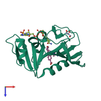 PDB entry 5hf2 coloured by chain, top view.