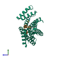 PDB entry 5hf3 coloured by chain, side view.