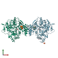 PDB entry 5hf8 coloured by chain, front view.