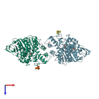PDB entry 5hf8 coloured by chain, top view.
