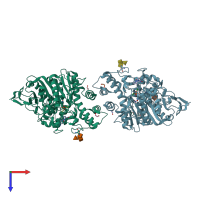 PDB entry 5hf9 coloured by chain, top view.