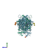 PDB entry 5hfa coloured by chain, side view.