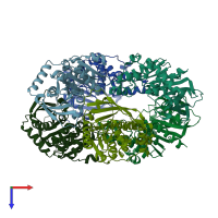 PDB entry 5hfn coloured by chain, top view.