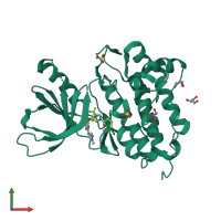 PDB entry 5hg9 coloured by chain, front view.