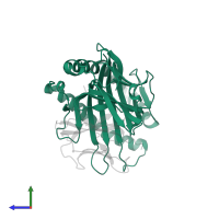 HLA class I histocompatibility antigen, A alpha chain in PDB entry 5hgb, assembly 1, side view.