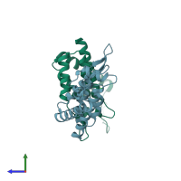 PDB entry 5hgk coloured by chain, side view.