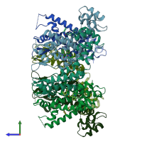 PDB entry 5hgl coloured by chain, side view.