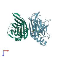 PDB entry 5hgu coloured by chain, top view.