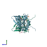 PDB entry 5hgw coloured by chain, side view.
