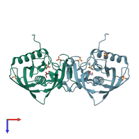 PDB entry 5hgw coloured by chain, top view.