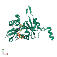 PDB entry 5hh0 coloured by chain, front view.