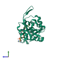 PDB entry 5hh0 coloured by chain, side view.