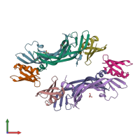 PDB entry 5hhd coloured by chain, front view.