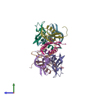 PDB entry 5hhd coloured by chain, side view.