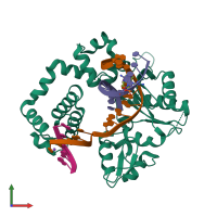 PDB entry 5hhi coloured by chain, front view.