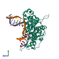 PDB entry 5hhi coloured by chain, side view.