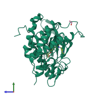 PDB entry 5hhw coloured by chain, side view.