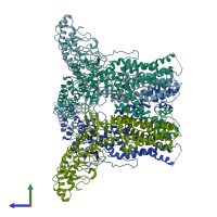 PDB entry 5hi9 coloured by chain, side view.