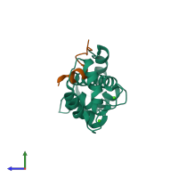 PDB entry 5hit coloured by chain, side view.