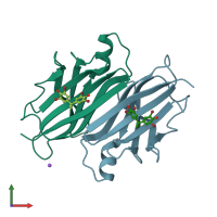 PDB entry 5hjg coloured by chain, front view.